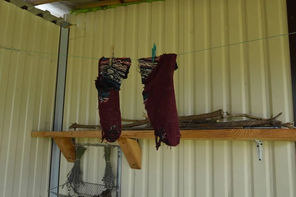 Drying Old Warm Socks Clothesline — ストック写真