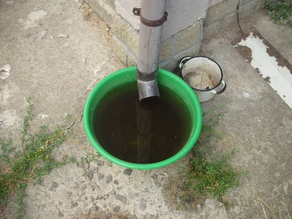 Drinking Bowl Animals Rainwater Collected Roof — Stock Fotó