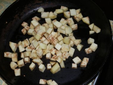 Eggplant vegetable for frying in a the  pan