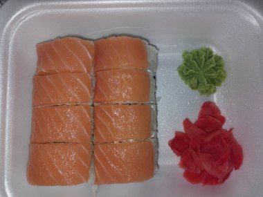 Set of sushi rolls with the ingredients