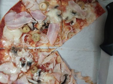 Pieces of pizza with cheese and the crust