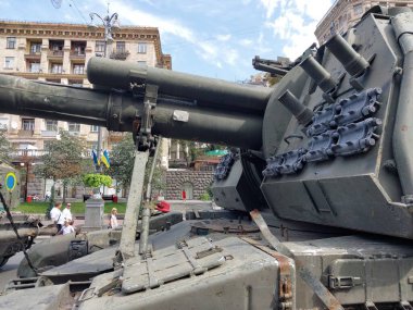 KIEV, UKRAINE - AUGUST 23, 2022: Heavy military equipment destroyed in the battle