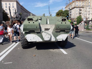 KIEV, UKRAINE - AUGUST 23, 2022: Heavy military equipment destroyed in the battle