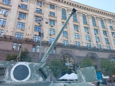 KIEV, UKRAINE - AUGUST 23, 2022: Heavy military equipment destroyed in the battle