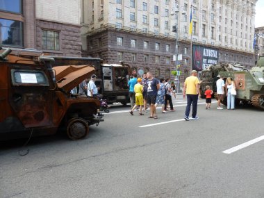 KIEV, UKRAINE - AUGUST 23, 2022: Heavy military equipment destroyed in the battle