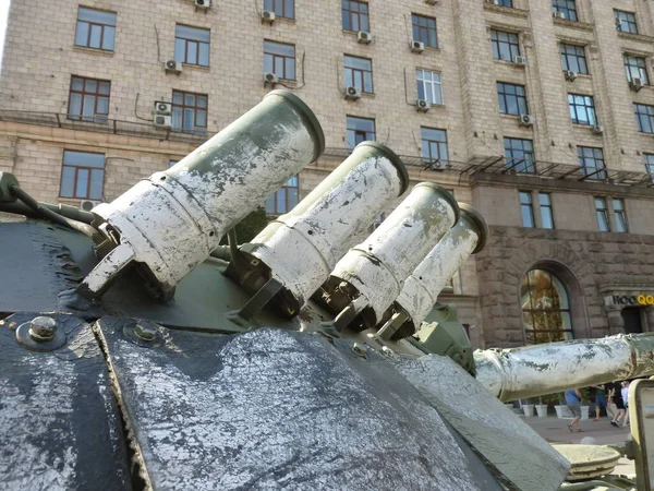 KIEV, UKRAINE - AUGUST 23, 2022: Heavy military equipment destroyed in the battle