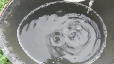 Yağmur suyu bir kovaya damlıyor.