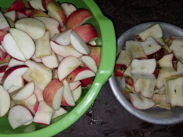 Pommes Trancher Jus Fruits — Photo