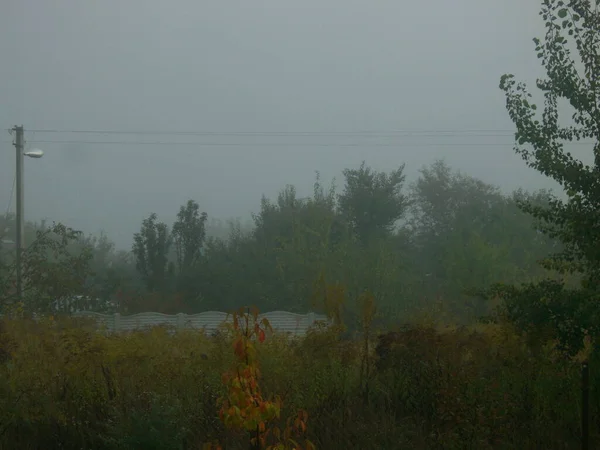 Köyde Sonbahar Sabahı Sisi — Stok fotoğraf