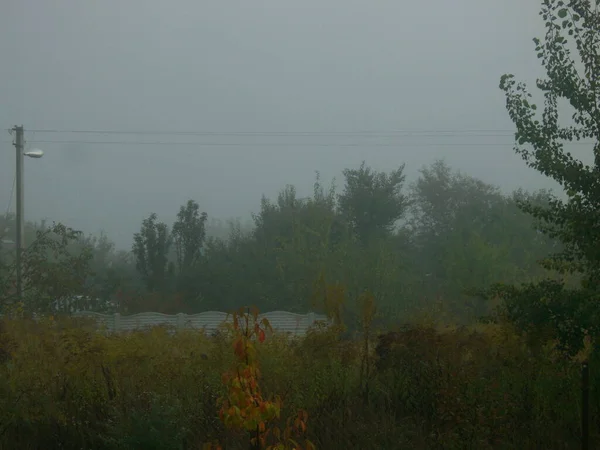 Niebla Mañana Otoño Pueblo — Foto de Stock