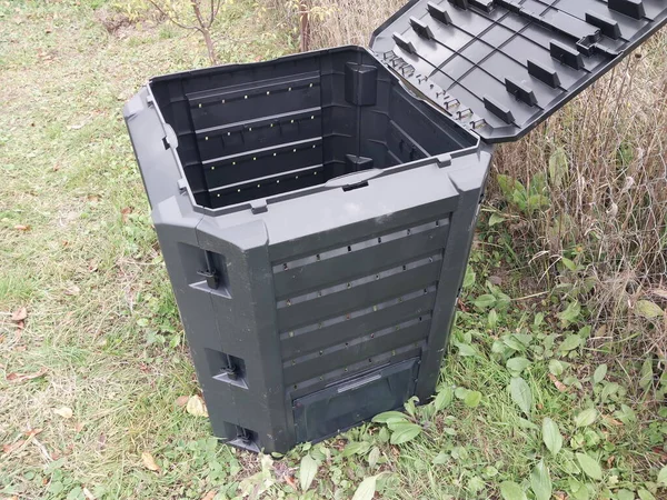 Plastic tank for the production and storage of compost in a the garden