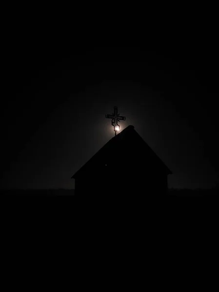 Igreja Ortodoxa Noite Uma Lua Cheia — Fotografia de Stock