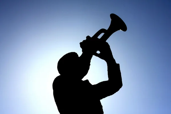 Silhouette of the monument in Guca trumpet — Stock Photo, Image