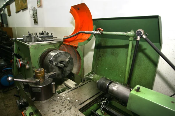 Metal lathe working machine green — Stock Photo, Image