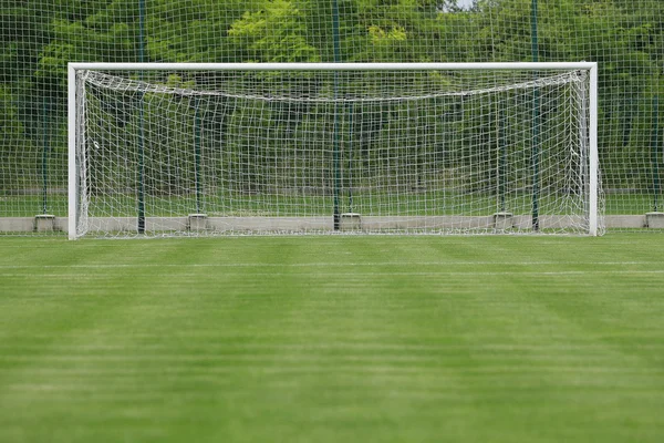 Гол на стадионе Футбольное поле с белыми линиями на траве — стоковое фото