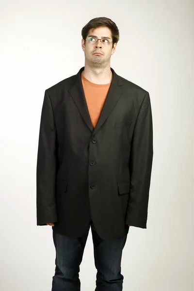 Funny Man in a Big black Suit — Stock Photo, Image