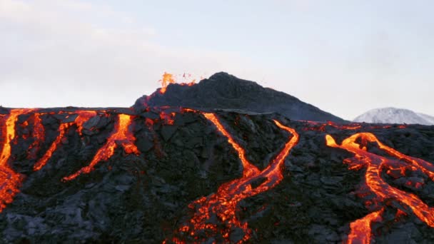 Aerial Red Hot Lava Rivers Active Volcanic Fissures — Stock Video