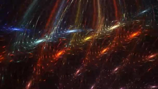 애니메이션에서는 입자들 불꽃을 일으키고 마법의 파동에서 투사를 흐른다 — 비디오