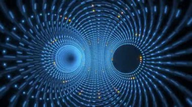 Neon tarzı şenlikli hareketli şekiller ve dalgalar. Dijital holografik dans. Renkli kesişen çizgiler süslü desenler örer.