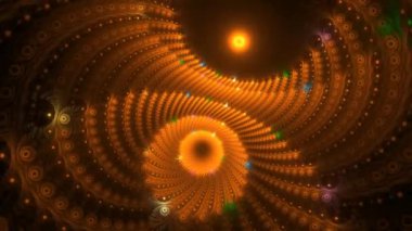 Neon tarzı şenlikli hareketli şekiller ve dalgalar. Dijital holografik dans. Renkli kesişen çizgiler süslü desenler örer.