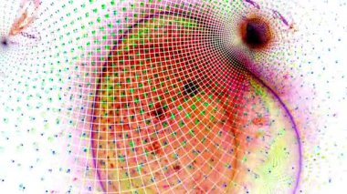 Geometrik holografik soyutlama. Renkli kesişen çizgiler süslü desenler örer.