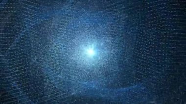 Dans ederken çok renkli dijital figürler, kesişen çizgiler süslü desenler örer