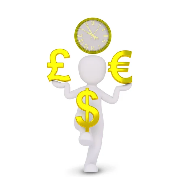 Stickman Balancing Euro Dollar Pound Same Time — Stock Photo, Image