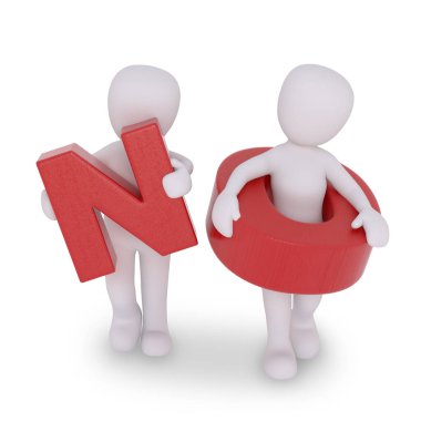 Kırmızılı HAYIR harfli iki tiki harflerle oynuyor.