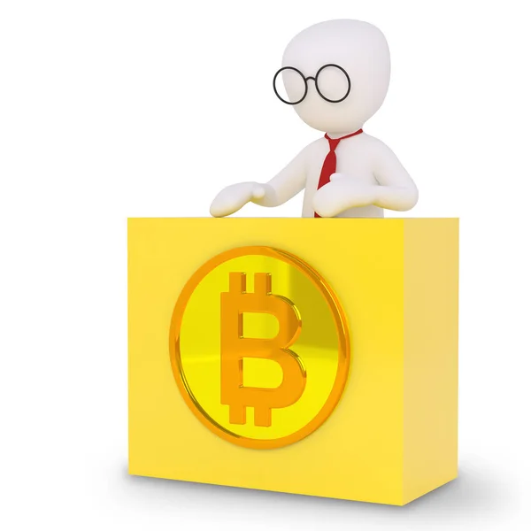 Ein Mann Öffnet Die Bitcoin Überraschungsbox — Stockfoto