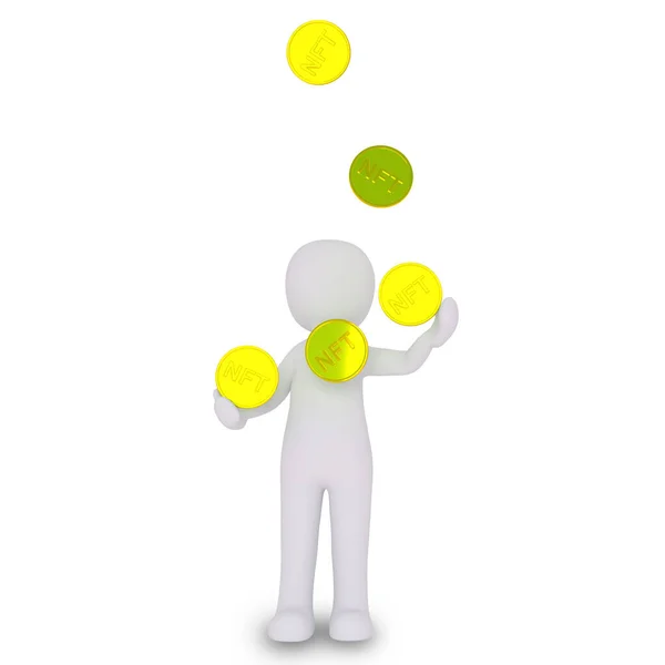 Stickman Juggling Nft Coins — Stock Photo, Image