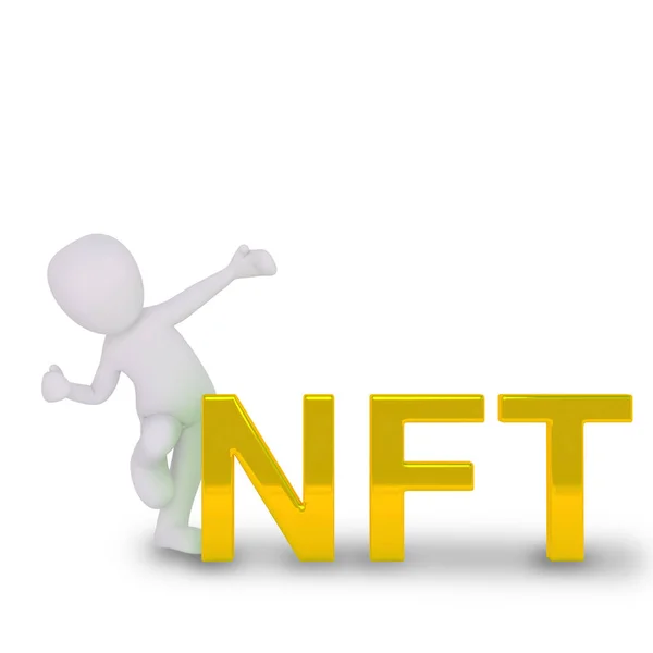 黄金のNft文字の前で踊る ストック画像