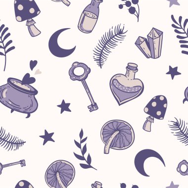 Vintage vektör sihirli kusursuz desen. Büyücülük duvar kâğıdı. Beyaz üzerine çizilmiş ruhani mistik eller