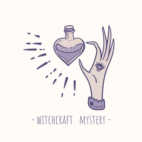 ヴィンテージベクトル魔法のシンボル 魔女の挨拶カードだ 精神的な神秘的な手描きの白の要素 — ストックベクタ