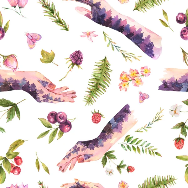 색깔의 마녀는 산딸기 식물등 무미건조 무늬를 가지고 손으로 — 스톡 사진
