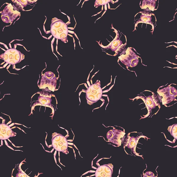 Escarabajo Sagrado Espiritual Patrón Sin Costuras Animales Tótem Acuarela Textura —  Fotos de Stock