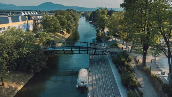 Aerial view of the river Ljubljanica, Ljubljana Slovenia. Summer landscape