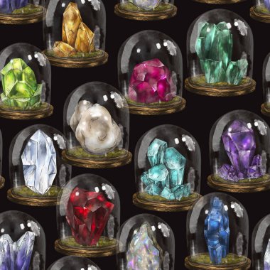 Klasik kristal pürüzsüz desen, sihirli doğum taşı dokusu, büyülü elementler.