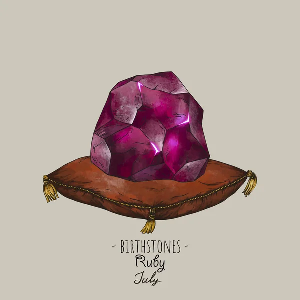 Vintage birthstones, Ruby gemstone, July magic illustration, wicca illustration