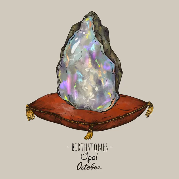 Vintage Birthstones Opal Gemstone October Magic Illustration Wicca Elements — Stock Photo, Image