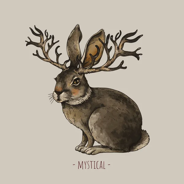 Mystisk Hare Med Horn Vintage Wicca Illustration Fantasy Varelse — Stockfoto