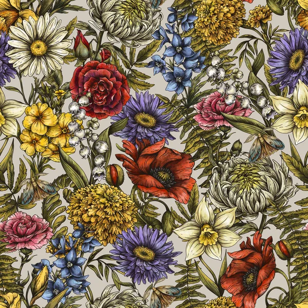 Padrão Sem Costura Flores Silvestres Verão Vintage Textura Botânica Clássica — Fotografia de Stock