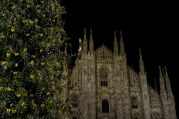 Мілан Італія центр місце duomo квадратний собору церква ніч chrystmas дерево галерея — стокове фото