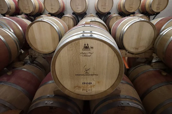 Wine Barrels Old Cellar Stock Picture