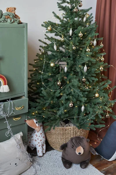 Habitación Dormitorio Para Niños Navidad Blanco Marrón Tiffany Decoración Fondo — Foto de Stock