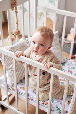 Bebek altı aydır çocuk odasında beşikte duruyor. Anneliğin ve babalığın kutlu olsun. Doğum hastanesi ve kliniği. Babalar günü. Erken çocukluk gelişimi, çocuk odası.