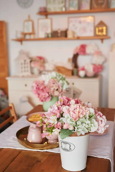 Pink Kitchen Studio Apartment Loft Interior Shelves Spring Decor Room — Stock Photo, Image