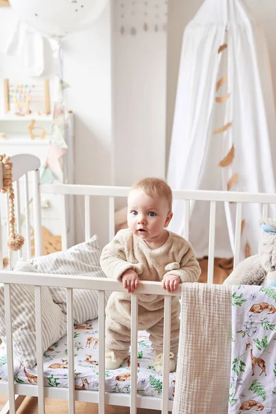 Scandinavian Style Children`s Room Interior. a Cozy Oval Baby Bed Cradle  Stock Image - Image of decoration, frame: 160462721