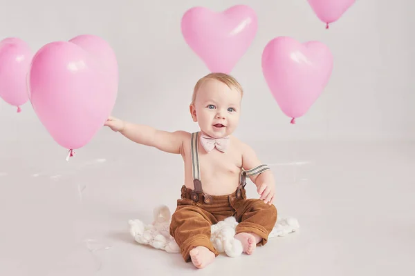 Valentine Baby Boy Dia Dos Namorados Bolas Flores Celebração Cartão — Fotografia de Stock