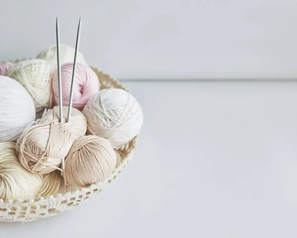 Skeins Yarn Knitting Needles Accessories Knitting Handmade Hobby — ストック写真