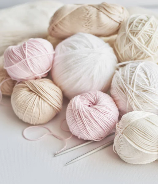 Skeins Yarn Knitting Needles Accessories Knitting Handmade Hobby — Foto de Stock